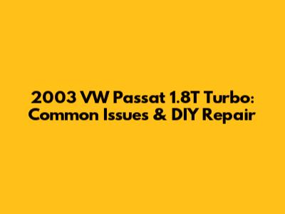 2003 VW Passat 1.8T Turbo: Common Issues & DIY Repair