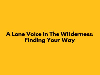 A Lone Voice In The Wilderness: Finding Your Way