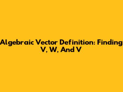 Algebraic Vector Definition: Finding V, W, And V