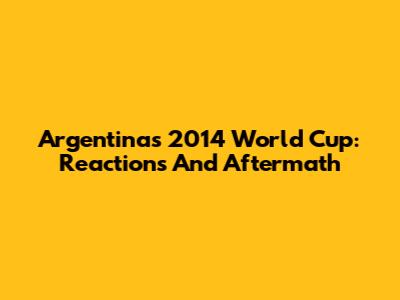 Argentina's 2014 World Cup: Reactions And Aftermath