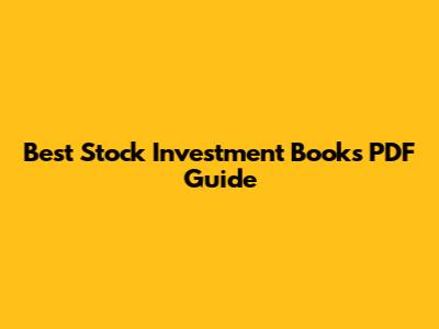 Best Stock Investment Books PDF Guide