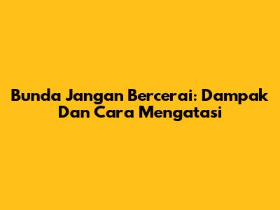 Bunda Jangan Bercerai: Dampak Dan Cara Mengatasi