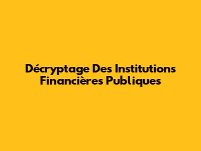 Décryptage Des Institutions Financières Publiques