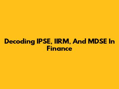 Decoding IPSE, IIRM, And MDSE In Finance