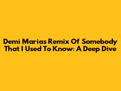 Demi Maria's Remix Of 'Somebody That I Used To Know': A Deep Dive