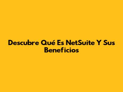 Descubre Qué Es NetSuite Y Sus Beneficios
