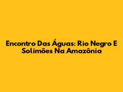 Encontro Das Águas: Rio Negro E Solimões Na Amazônia
