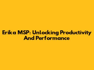 Erika MSP: Unlocking Productivity And Performance