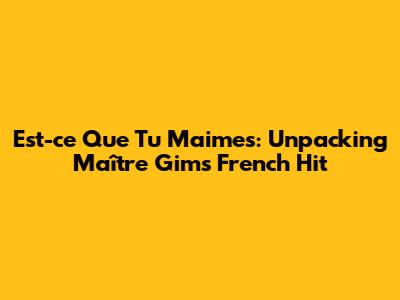 Est-ce Que Tu M'aimes: Unpacking Maître Gims' French Hit