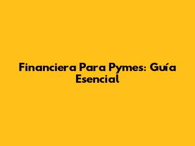 Financiera Para Pymes: Guía Esencial