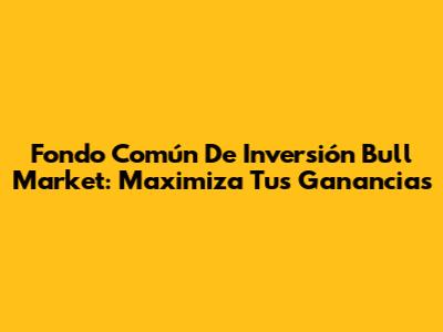 Fondo Común De Inversión Bull Market: Maximiza Tus Ganancias
