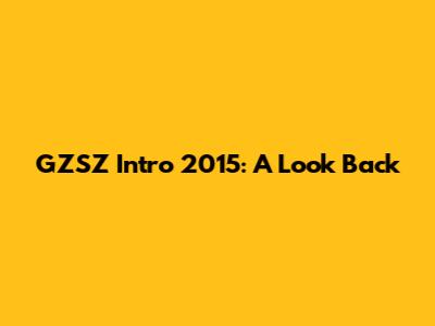 GZSZ Intro 2015: A Look Back