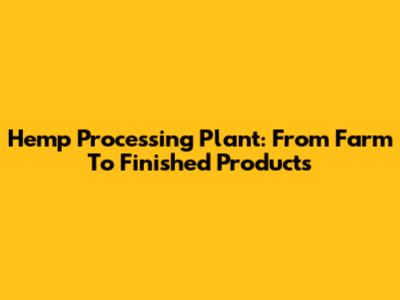 Hemp Processing Plant: From Farm To Finished Products