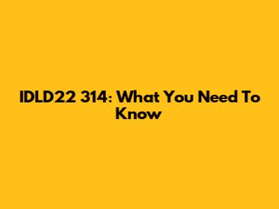 IDLD22 314: What You Need To Know
