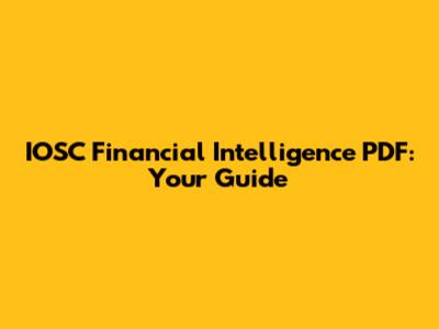 IOSC Financial Intelligence PDF: Your Guide