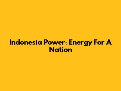 Indonesia Power: Energy For A Nation