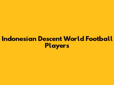 Indonesian Descent World Football Players