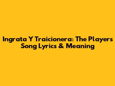 Ingrata Y Traicionera: The Players Song Lyrics & Meaning
