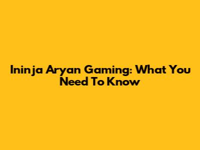 Ininja Aryan Gaming: What You Need To Know