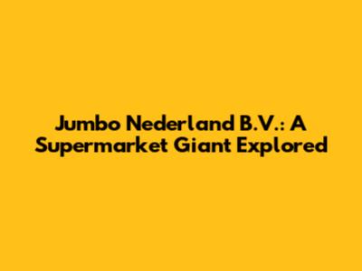 Jumbo Nederland B.V.: A Supermarket Giant Explored