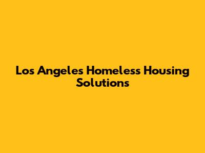 Los Angeles Homeless Housing Solutions