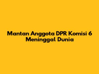 Mantan Anggota DPR Komisi 6 Meninggal Dunia