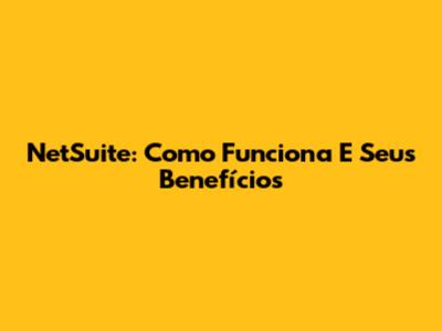 NetSuite: Como Funciona E Seus Benefícios