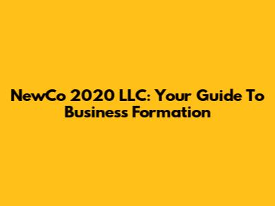 NewCo 2020 LLC: Your Guide To Business Formation