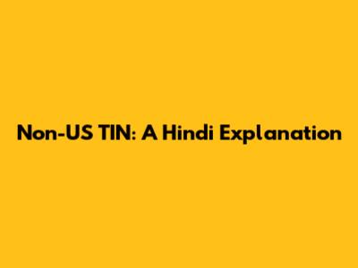 Non-US TIN: A Hindi Explanation