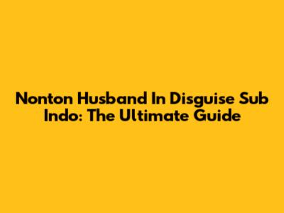 Nonton Husband In Disguise Sub Indo: The Ultimate Guide
