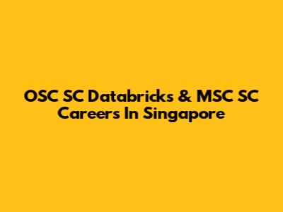 OSC SC Databricks & MSC SC Careers In Singapore