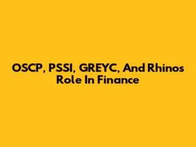 OSCP, PSSI, GREYC, And Rhino's Role In Finance