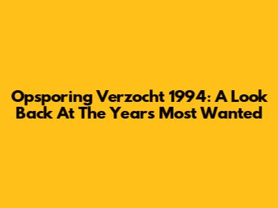 Opsporing Verzocht 1994: A Look Back At The Year's Most Wanted