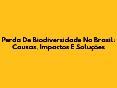 Perda De Biodiversidade No Brasil: Causas, Impactos E Soluções