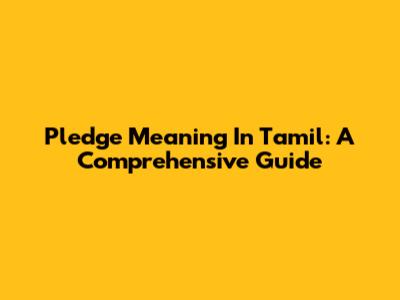 Pledge Meaning In Tamil: A Comprehensive Guide