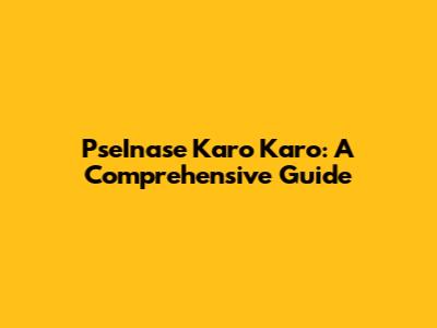 PseInase Karo Karo: A Comprehensive Guide