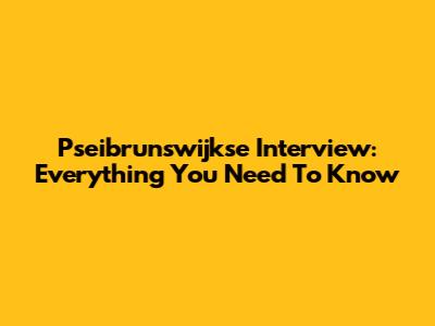 Pseibrunswijkse Interview: Everything You Need To Know