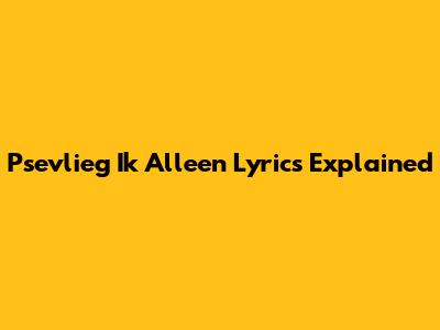 Psevlieg Ik Alleen Lyrics Explained