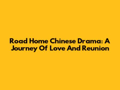 Road Home Chinese Drama: A Journey Of Love And Reunion