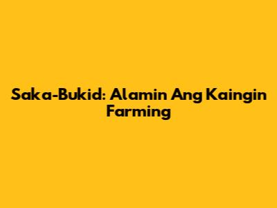Saka-Bukid: Alamin Ang Kaingin Farming