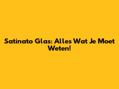 Satinato Glas: Alles Wat Je Moet Weten!