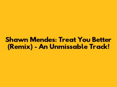 Shawn Mendes: Treat You Better (Remix) - An Unmissable Track!