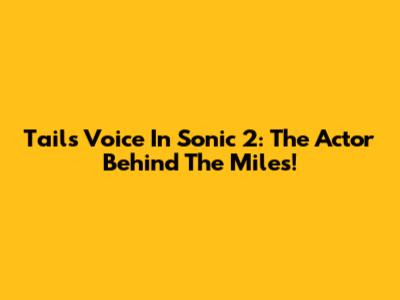 Tails' Voice In Sonic 2: The Actor Behind The Miles!