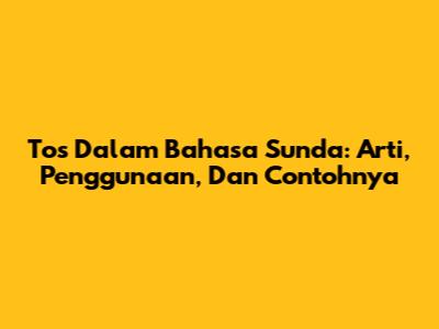 Tos Dalam Bahasa Sunda: Arti, Penggunaan, Dan Contohnya