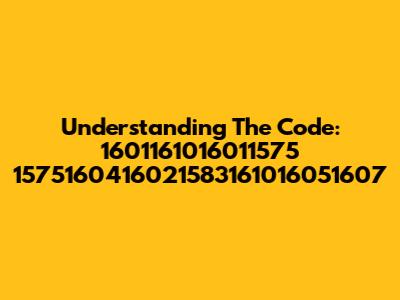 Understanding The Code: 1601161016011575 1575160416021583161016051607