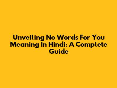 Unveiling 'No Words For You' Meaning In Hindi: A Complete Guide
