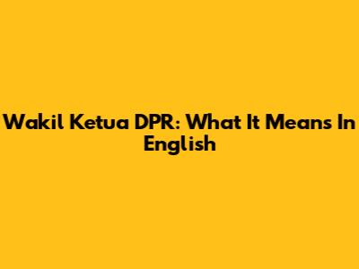 Wakil Ketua DPR: What It Means In English