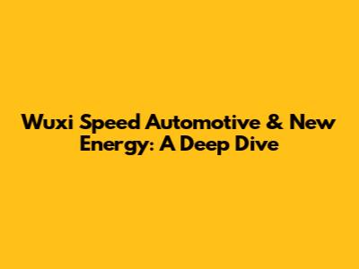 Wuxi Speed Automotive & New Energy: A Deep Dive